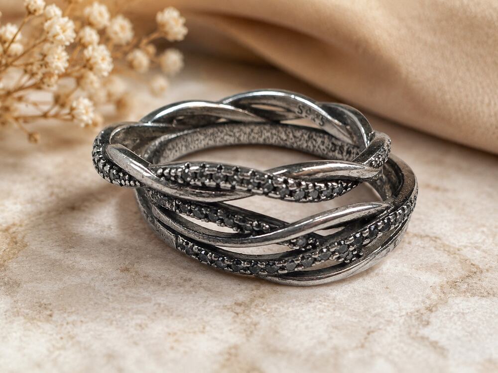 Vintage Sterling Silver 925 & KSC Rhinestone Twist Rings Jewelry Lot